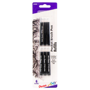 POCKET BRUSH PEN REFILL BLACK 6PK