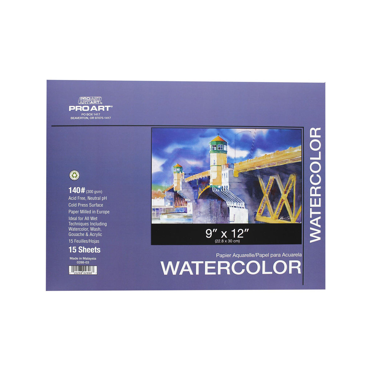 PRO ART WATERCOLOR BLOCK PAD 15pc 140lb 9x12