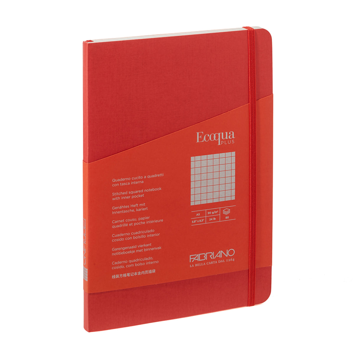 ECOQUA PLUS STITCH-BOUND A5 GRAPH RED
