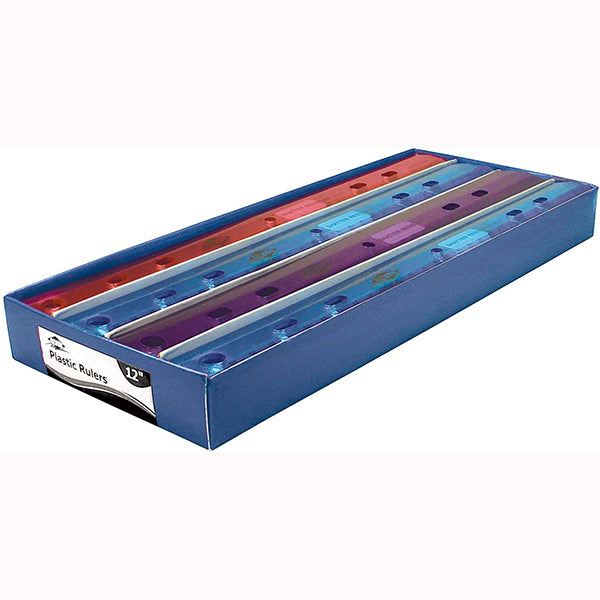 ALVIN FL01 PLASTIC 12&quot; 3-RING BINDER RULER - BOX/48