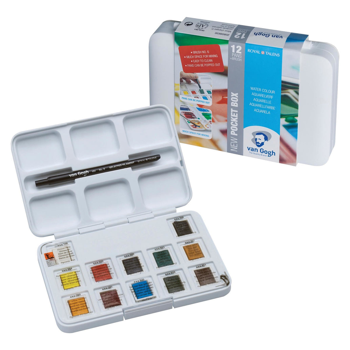 VAN GOGH WATERCOLOUR PLASTIC POCKET BOX - 12 PAN GENERAL SELECTION
