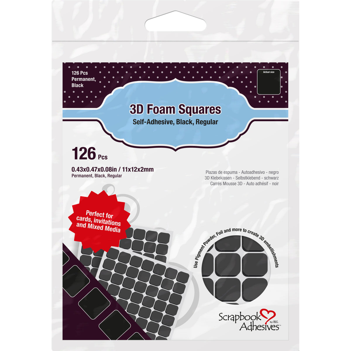 3D FOAM SQUARES 1/2&quot; BLACK