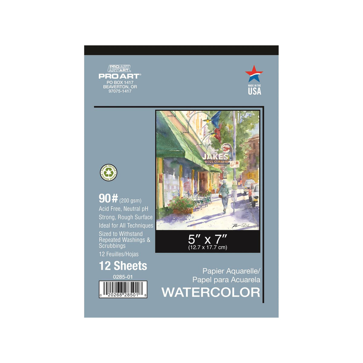PRO ART WATERCOLOR TAPED PAD 12pc 90lb 5x7