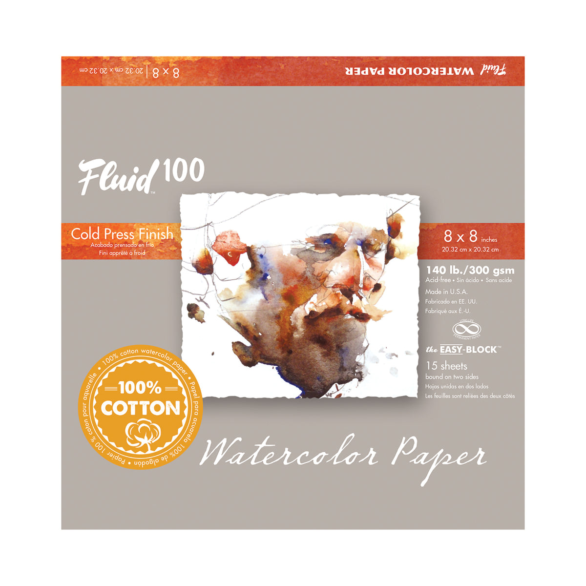 FLUID 100 WATERCOLOR BLOCK COLD-PRESSED 8&quot;x8&quot;