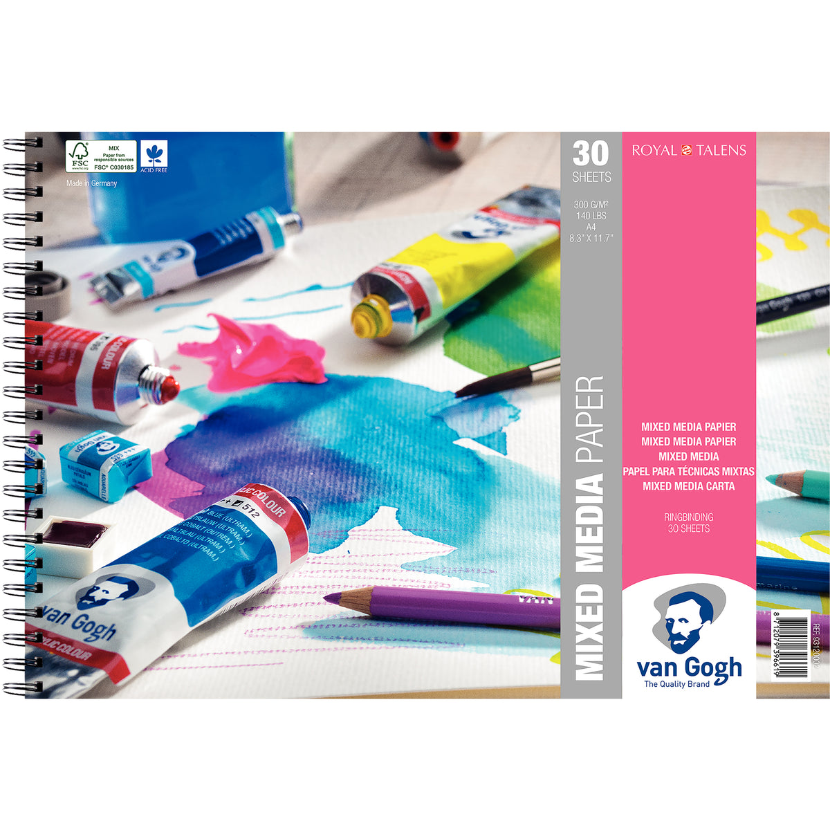 VAN GOGH MIXED MEDIA PAPER SPIRAL PAD 300G A4 8.3&quot; x 11.7&quot;