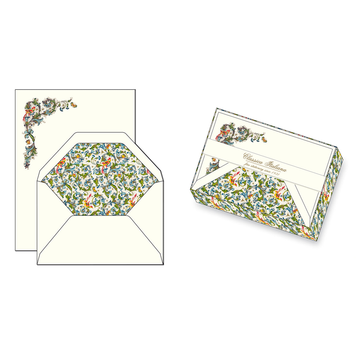 CLASSICA FLAT STATIONERY SET/10 BLUE FLORENTINE