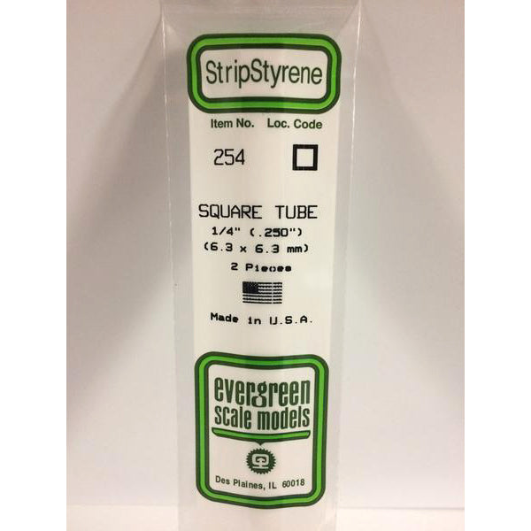 POLYSTYRENE OPAQUE WHITE SQUARE TUBE .250 (1/4&#39;&#39;) X 14&#39;&#39; PKG/2