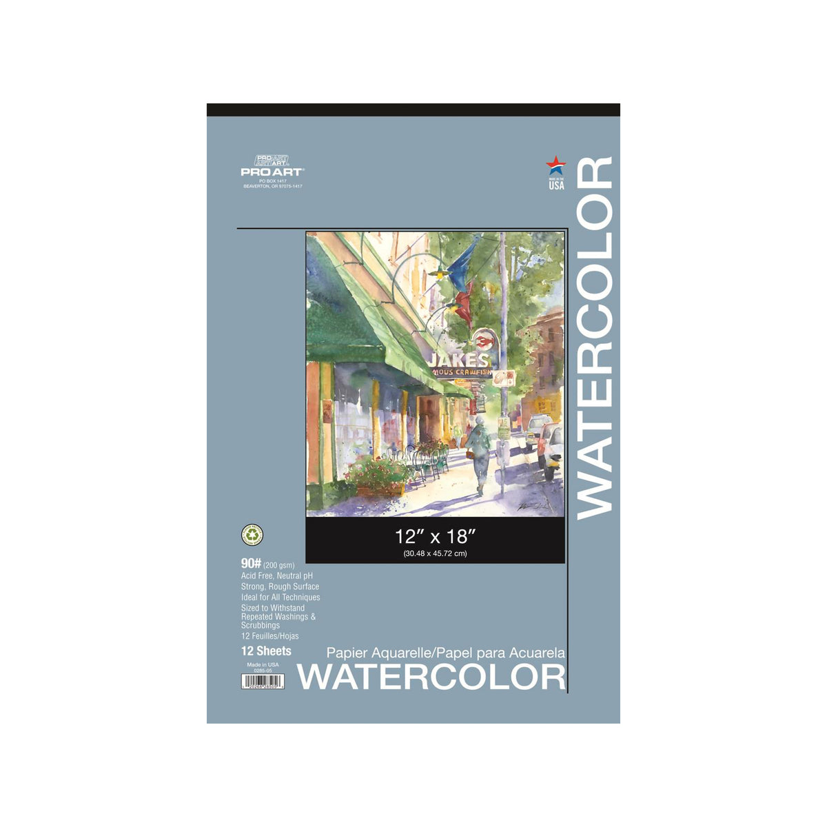 PRO ART WATERCOLOR TAPED PAD 12pc 90lb 12x18