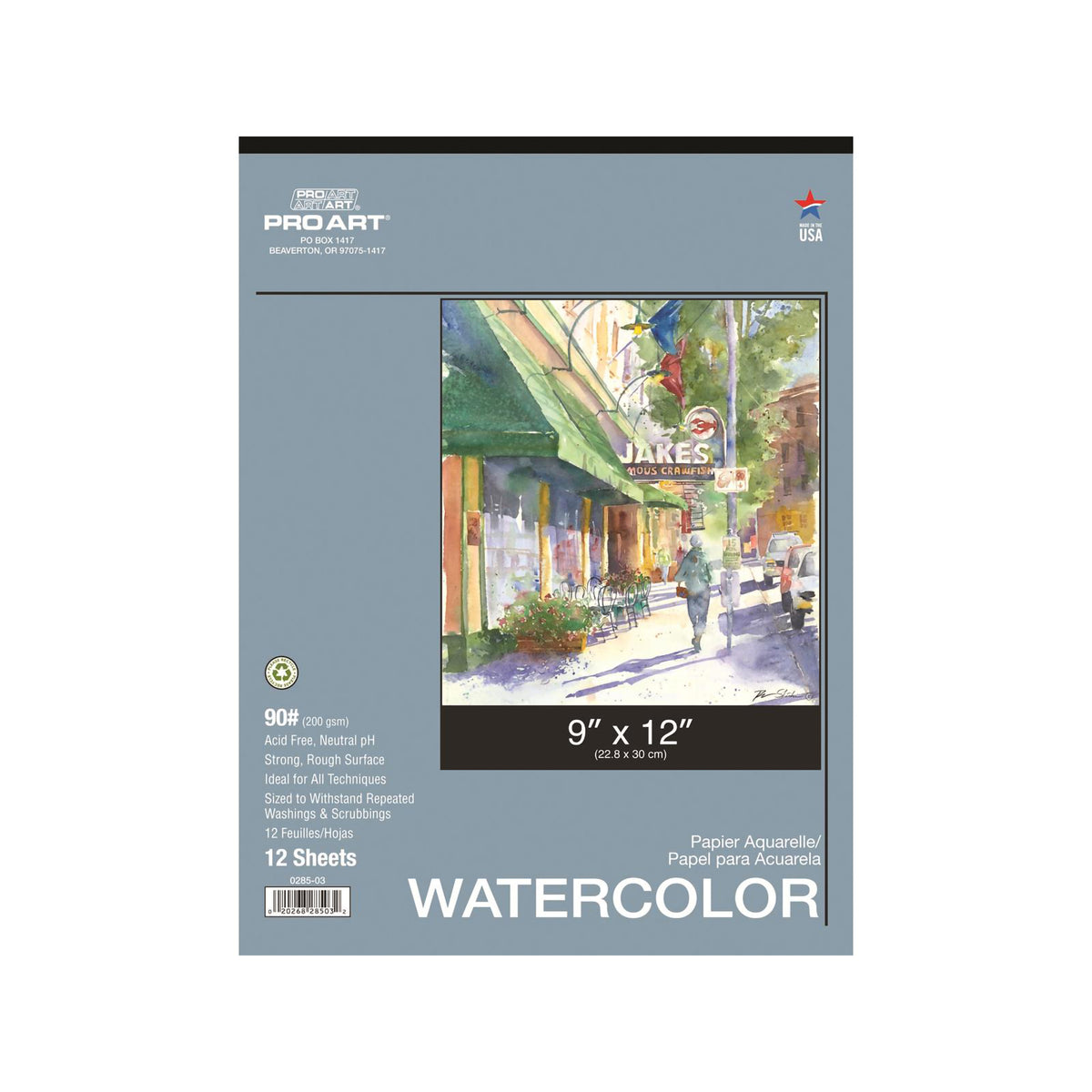 PRO ART WATERCOLOR TAPED PAD 12pc 90lb 9x12