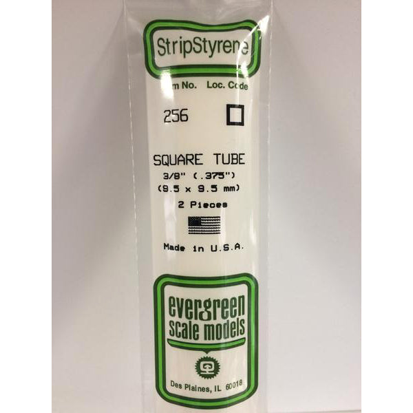 POLYSTYRENE OPAQUE WHITE SQUARE TUBE .375 (3/8&#39;&#39;) X 14&#39;&#39; PKG/2