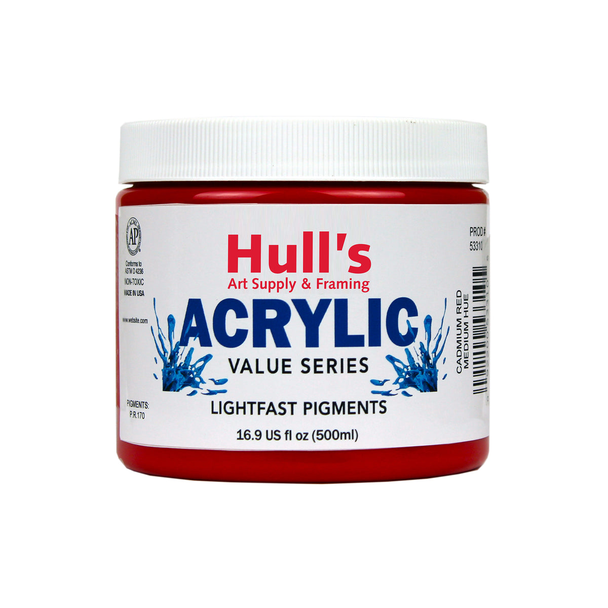 HULLS ACRYLIC 16oz JAR CADMIUM RED MEDIUM HUE