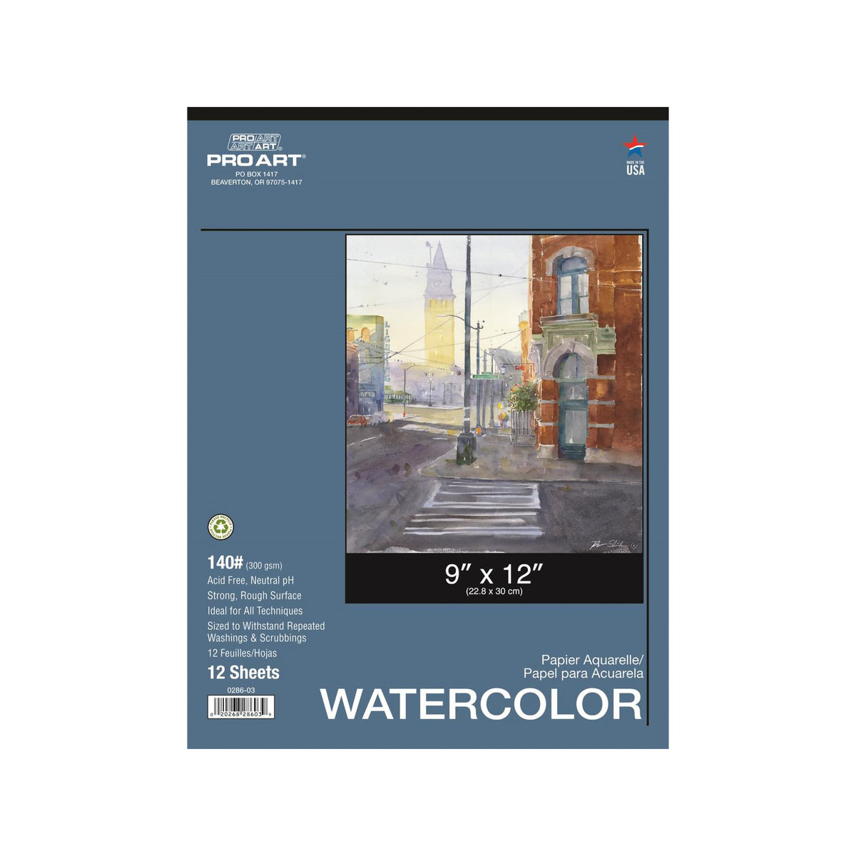 PRO ART WATERCOLOR TAPED PAD 12pc 140lb 9x12