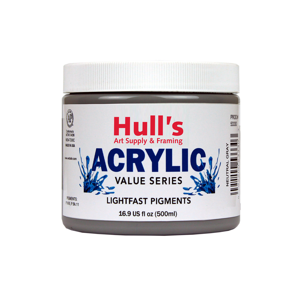 HULLS ACRYLIC 16oz JAR NEUTRAL GRAY