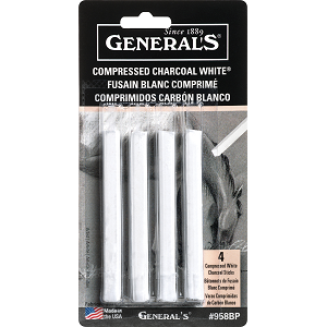 GENERAL&#39;S COMPRESSED CHARCOAL STICKS WHITE 4PK