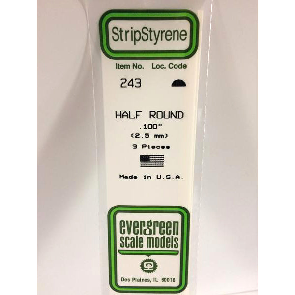 POLYSTYRENE OPAQUE WHITE HALF ROUND .100 x 14&#39;&#39; PKG/3