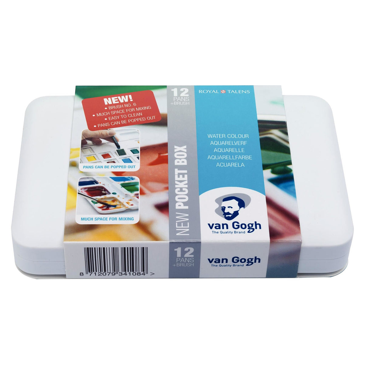 VAN GOGH WATERCOLOUR PLASTIC POCKET BOX - 12 PAN GENERAL SELECTION