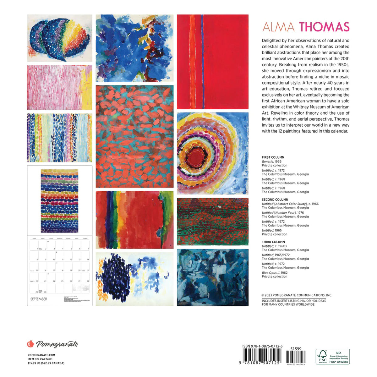 WALL CALENDAR 2024 ALMA THOMAS Hull's Art Supply & Framing