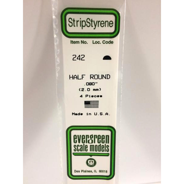 POLYSTYRENE OPAQUE WHITE HALF ROUND .080 x 14&#39;&#39; PKG/4