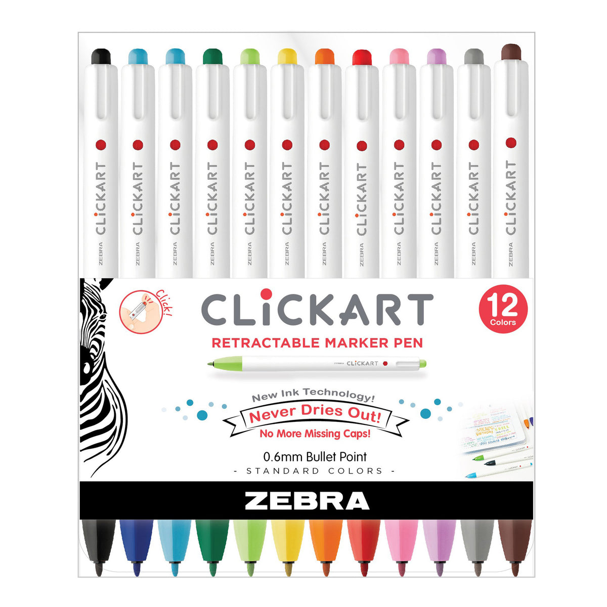 CLICKART RETRACTABLE MARKER PEN 0.6mm SET/12